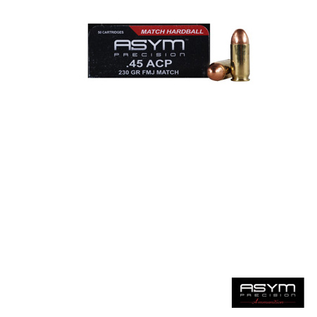 .45 ACP Match Hardball Ammunition - 230 Grain 50 Rounds - ASYM Ammo