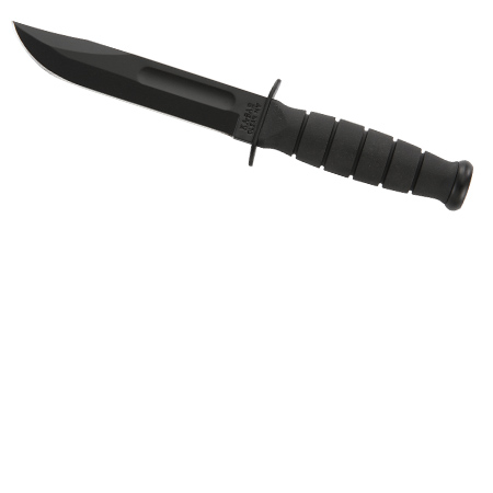 Short Black KABAR Knife - Straight Edge - Leather Sheath - Ka-bar