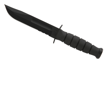 Short Black KABAR Knife - Serrated Edge - Leather Sheath - Ka-bar