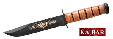 Purple Heart 75th Anniversary Army Knife - Leather Sheath - Kabar
