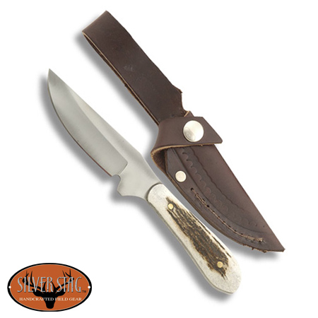 Elk Skinner Knife with Elk Moose Antler Handle - Silver Stag Knives