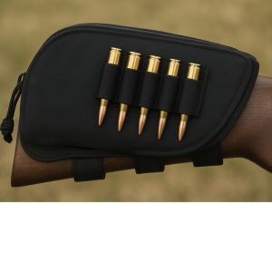 Buttstock Ammo Pouch and Cheek Piece  with Zipper Pouch - Black - Galati Gear