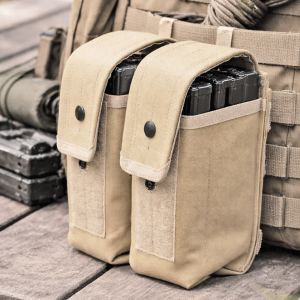 Double Magazine MOLLE Pouch - Holds Six .223 5.56 Style Magazines - Desert Tan - Galati Gear
